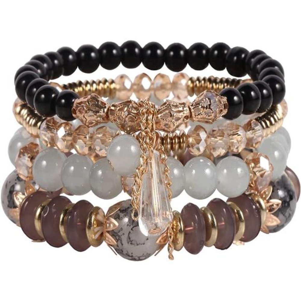 Bohemian Boho Stackable Bracelets for Women Set - Girls Stretch Stackable Beads - Picture 3 of 5